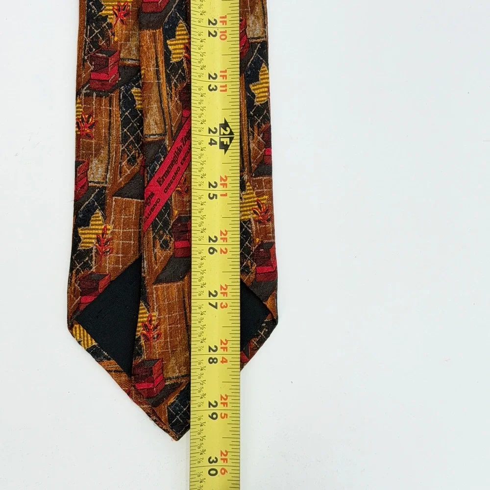 Ermenegildo Zegna Mens Silk‎ Tie Brown Red Abstract Geometric Made in Italy